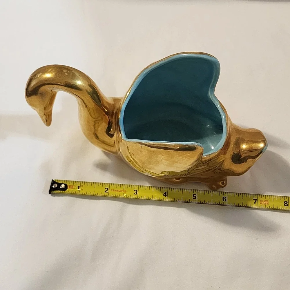 1950's  Gold Swan Ceramic Jewelry‎ Holder- Blue Unbranded